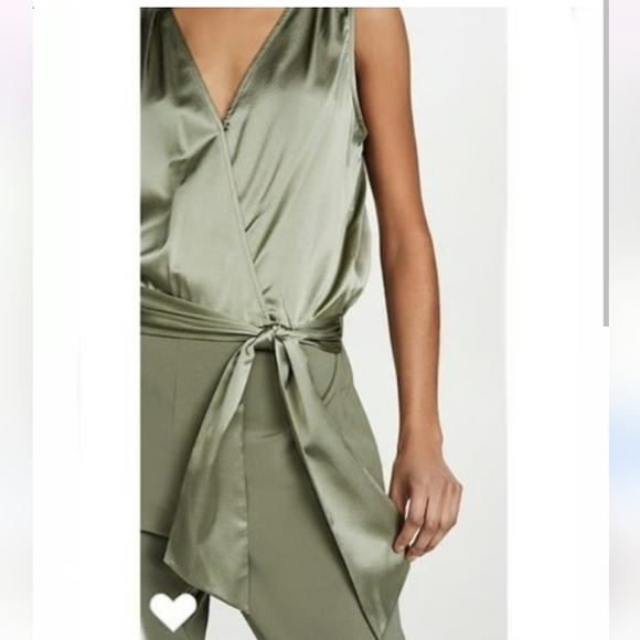 Ramy Brooks‎ Alvina Silk Sage Green Tie Waist Party Office Feminine  Jumpsuit M - Picture 3 of 11